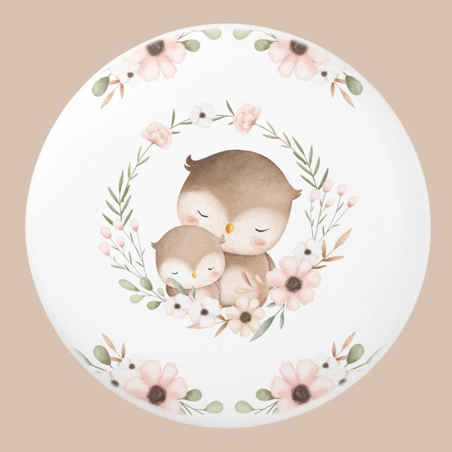 Pink Beige Blumenwald Kinderzimmer Owl Keramikknauf (Von Creator hochgeladen)