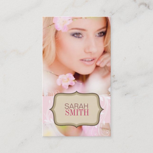Pink & Beige Foto Business Card Visitenkarte (Vorderseite)