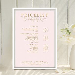Pink & Beige-Gold Elegantes Salon Preisliste Poster