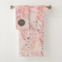 Pink Beige Grau Marmor Badetuch Set