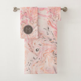 Pink Beige Grau Marmor Badetuch Set
