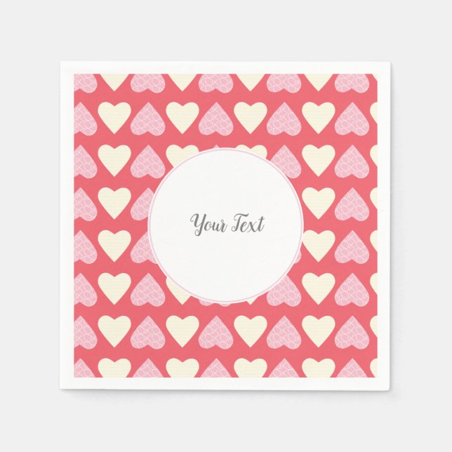Pink Beige Herz Muster Valentinstag Party Serviette (Vorderseite)