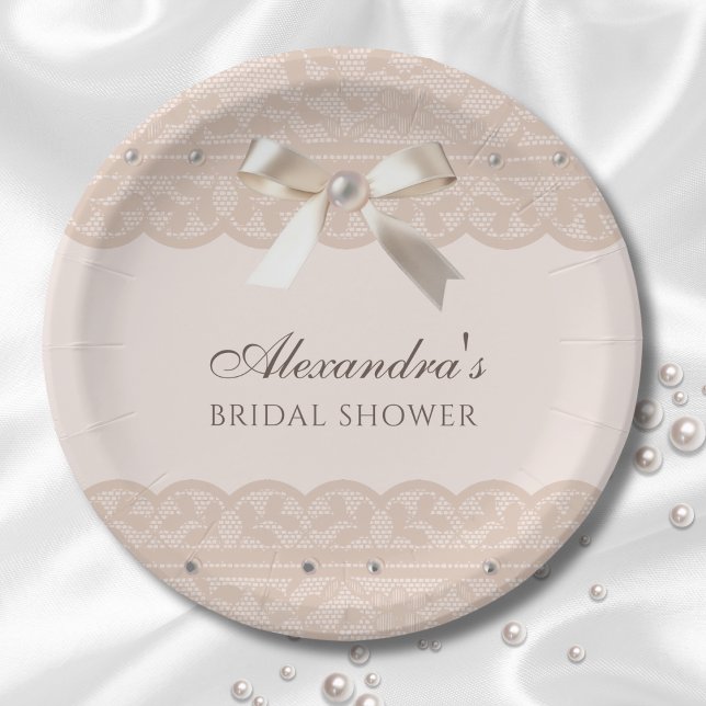 Pink Beige Regency Satin Bow Brautparty Pappteller (Von Creator hochgeladen)