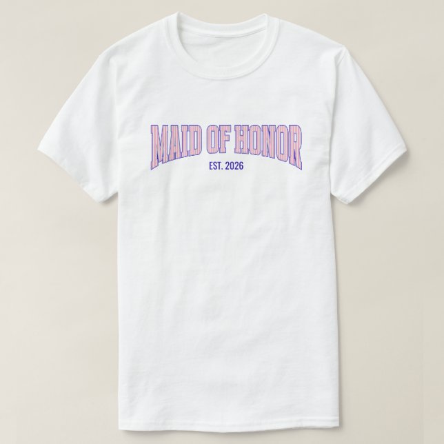 Pink + Beige Stripe Navy MAID OF HONOR  T-Shirt (Design vorne)