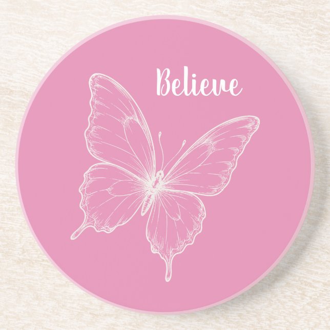 Pink Believe Schmetterling Getränkeuntersetzer (Vorne)