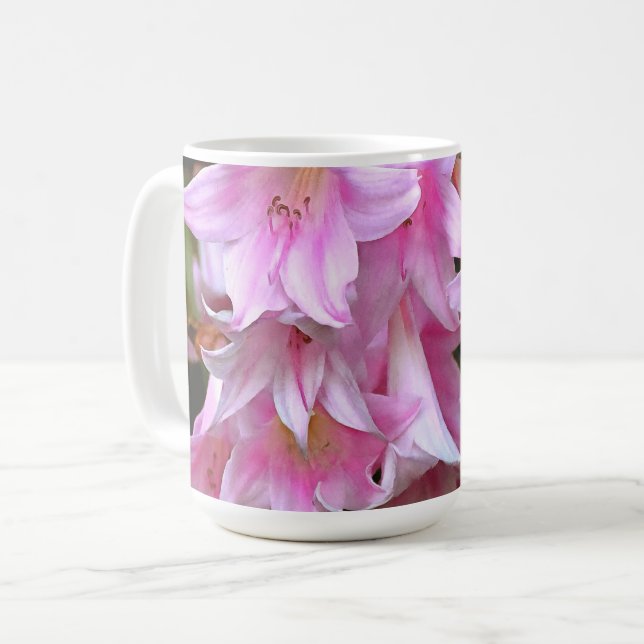 Pink Belladonna Lilies Kaffeetasse (Vorderseite Links)