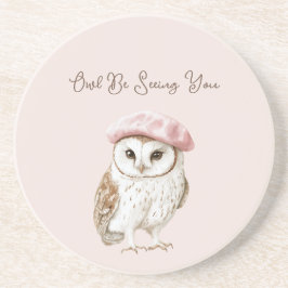 Pink Beret Brown White Owl Be Seeing You Getränkeuntersetzer
