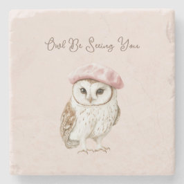 Pink Beret Brown White Owl Be Seeing You Steinuntersetzer