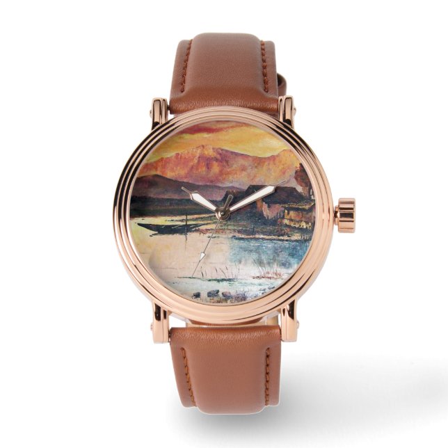 PINK BERGE SEE ALPINE SUNSET LANDSCAPE ARMBANDUHR (Vorderseite)