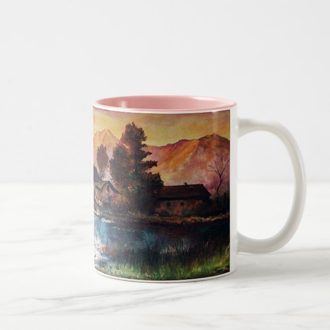 PINK BERGE SEE ALPINE SUNSET LANDSCAPE ZWEIFARBIGE TASSE (Rechts)