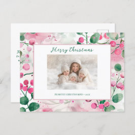 Pink Berries Floral Foto Weihnachten Postkarte