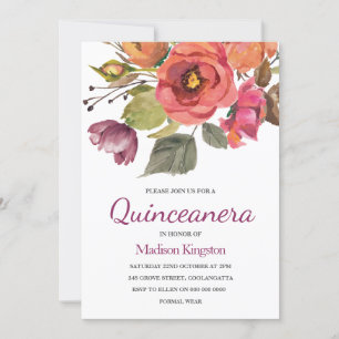 Pink Berry Blume Quinceanera Feier Einladung
