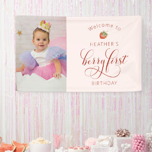 Pink Berry Erster Geburtstag Banner