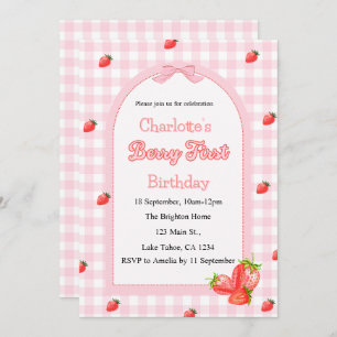 Pink Berry First Birthday Einladung
