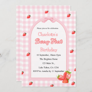 Pink Berry First Birthday Einladung