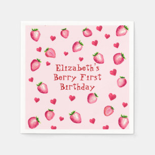 Pink Berry First Birthday Party Strawberry Herz Serviette