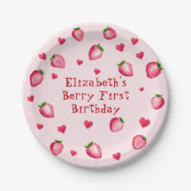 Pink Berry First Birthday Strawberry Party Herz