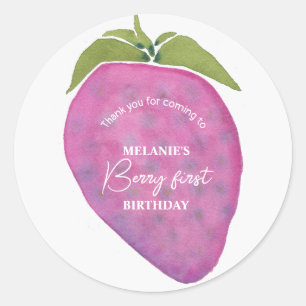 Pink Berry First Birthday Wasserfarbe Custom Foto Runder Aufkleber