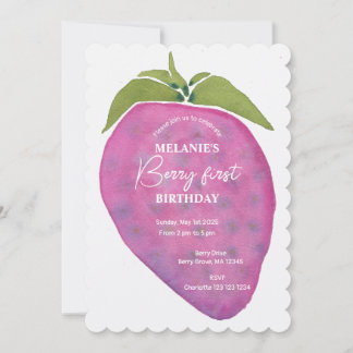 Pink Berry First Birthday Watercolor Custom Einladung
