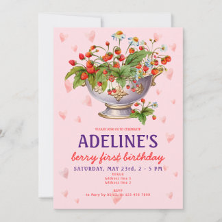 Pink Berry First Wild Strawberry Girl 1. Geburtsta Einladung