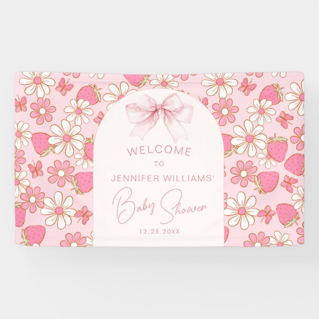 Pink Berry Sweet Bow Baby Dusche Begrüßungsbanner Banner (Horizontal)