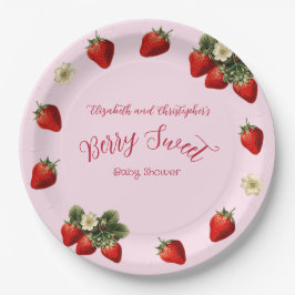 Pink Berry Sweet Red Strawberry Girl Baby Shower Pappteller