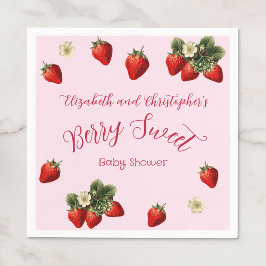 Pink Berry Sweet Red Strawberry Girl Baby Shower Serviette