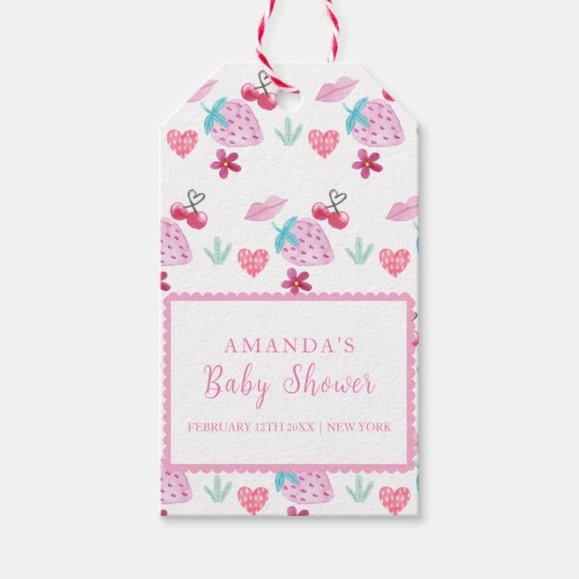Pink Berry Sweet Sweetheart Valentine Baby Dusche Geschenkanhänger (Vorderseite)