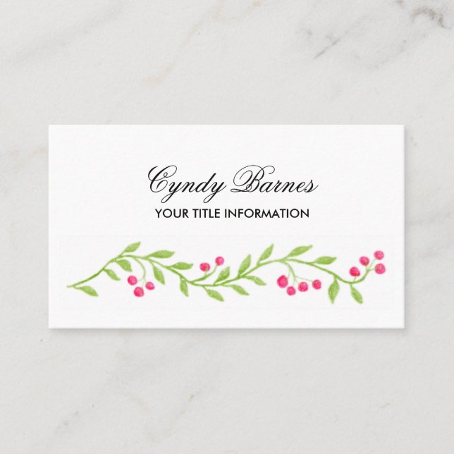 Pink Berry Vine Business Card Visitenkarte (Vorderseite)