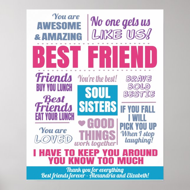 Pink Best Friends Bestie Quotes Poster (Vorne)