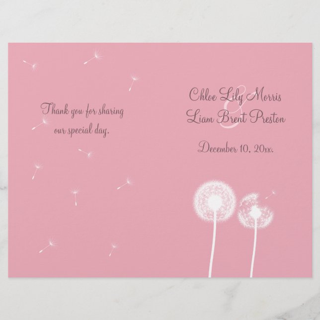 Pink Best Wishs Wedding Programm (Vorderseite)