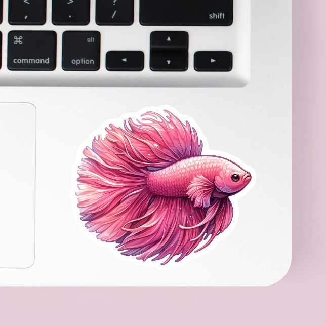 Pink Betta Fish Aufkleber (Pink betta fish vinyl sticker on a laptop.)