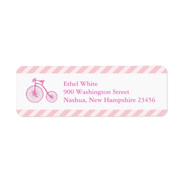Pink Bicycle Baby Dusche Rücksendeadressen-Aufkleb (Vorne)