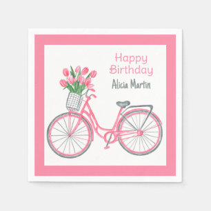 Pink Bicycle Basket Tulip Blume jedes Alter Geburt Serviette