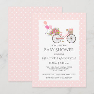 Pink Bicycle Blume Polka Dots Babydusche Einladung