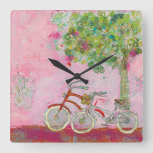 Pink Bicycles Quadratische Wanduhr