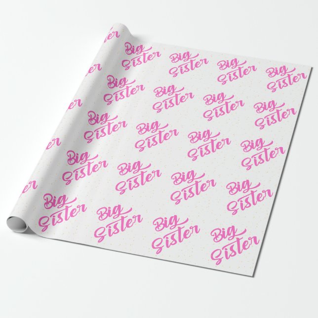 Pink Big Sister Typografie mit Glitzer Geschenkpapier (Ungerollt)