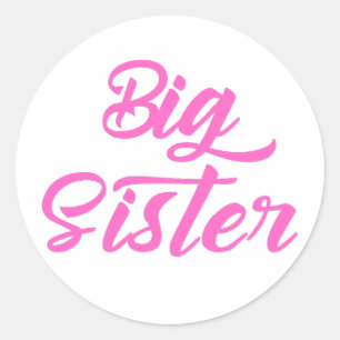 Pink Big Sister Typografie Runder Aufkleber