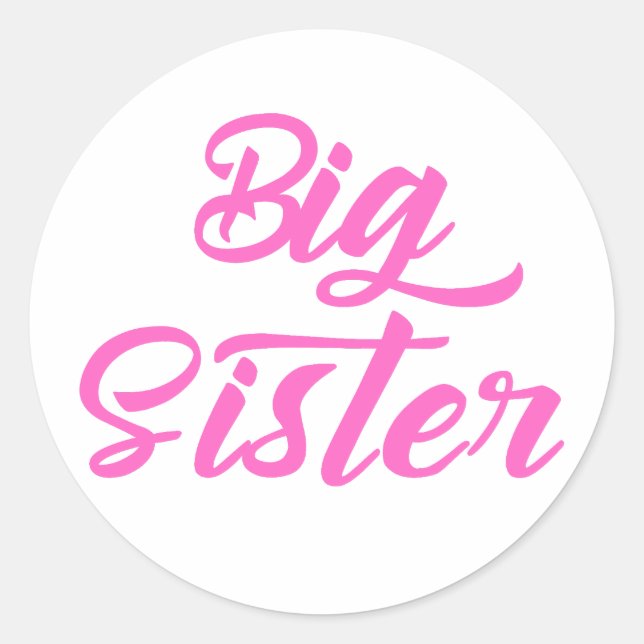 Pink Big Sister Typografie Runder Aufkleber (Vorderseite)