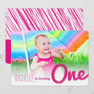 Pink Big Sketch One Baby Girl's 1. Geburtstag Part Einladung