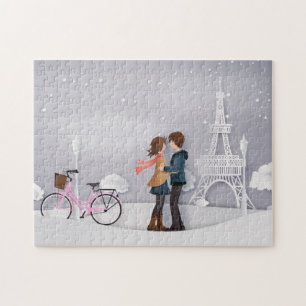 Pink Bike Paris Couple Puzzle