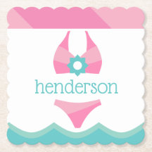 Pink Bikini Swimsuit Personalisiert Paper Unterset
