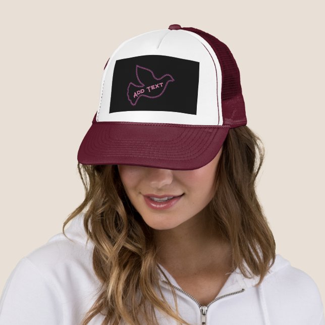 Pink Bird fliegen mit Add own Text Cap Lovely Peac Truckerkappe (Beispiel)