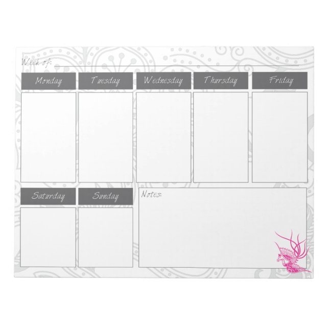 Pink Bird & Floral Muster Wochenkalender Notepad Notizblock (Vorderseite)