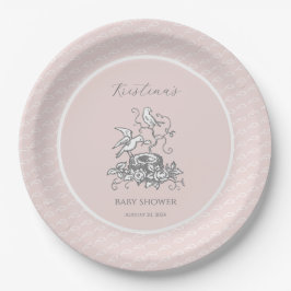 Pink Bird Nest Baby Dusche Pappteller