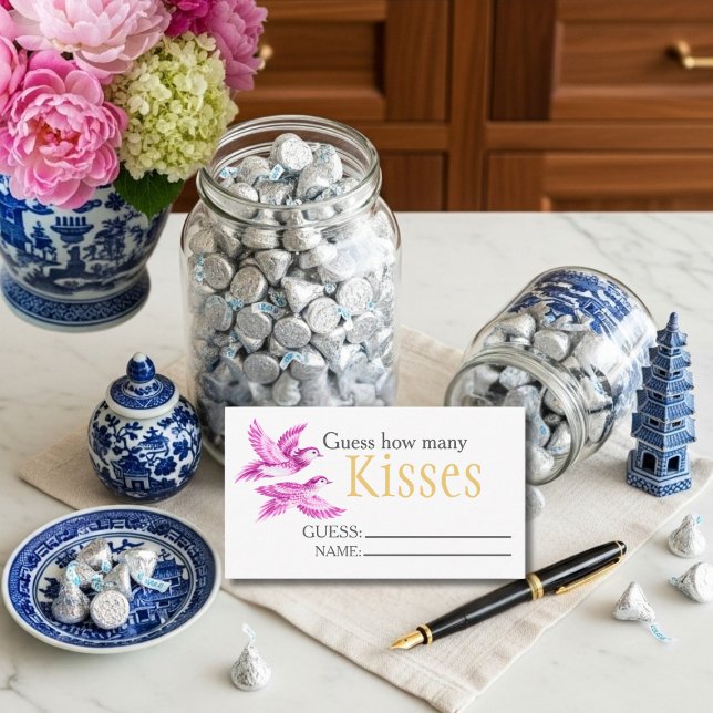 Pink birds  "Guess How Many Kisses" Bridal Game  Begleitkarte (Pink birds "Guess How Many Kisses" Bridal Game Enclosure Card)