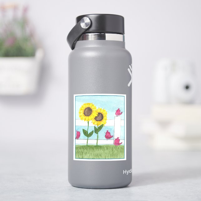 Pink Birds & Sunflowers Aufkleber (HydroFlask)