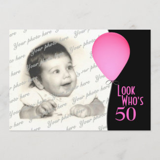 Pink Birthday Ballon mit Foto Einladung
