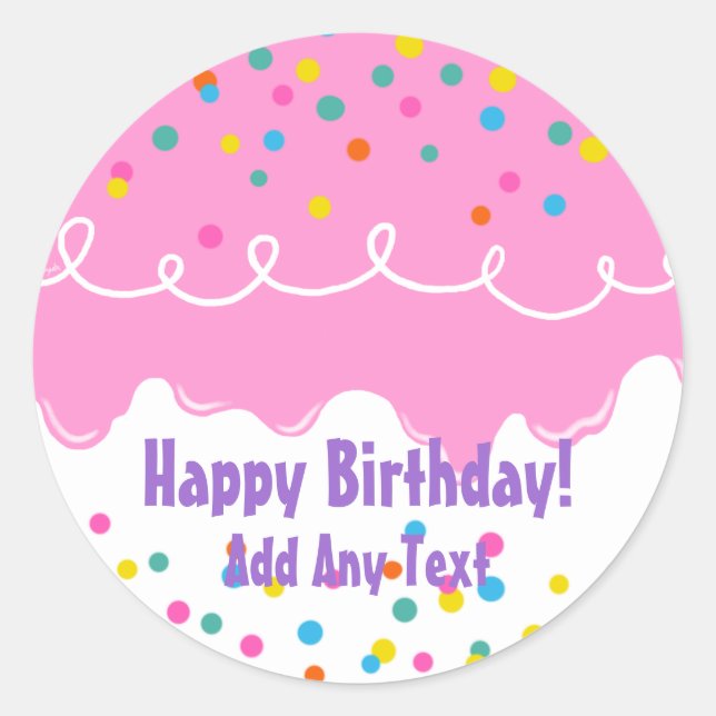 Pink Birthday Cake Zuckerguss Runder Aufkleber (Vorderseite)
