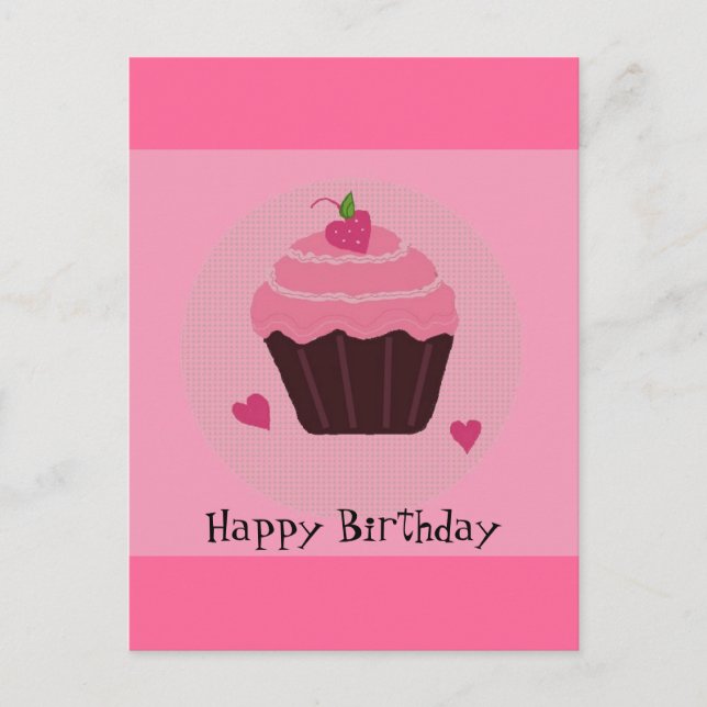 Pink Birthday Cupcake Postkarte (Vorderseite)